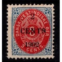 1902 - Dansk Vestindien - AFA 18By - Frimærke - Omvendt ramme - Postfrisk.